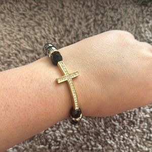 Gold and Black Cross Bracelet